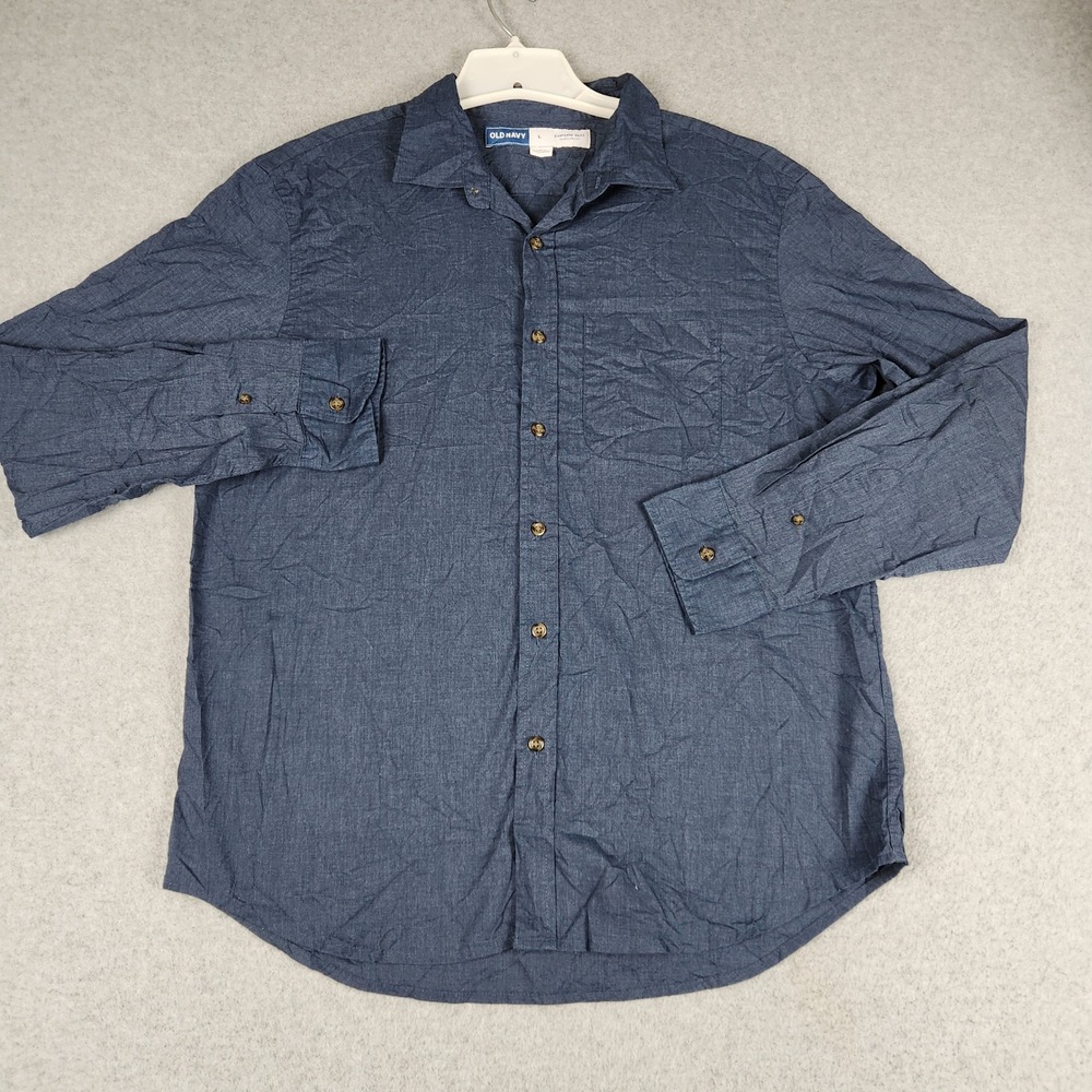 Old Navy Everyday Shirt Mens Large Navy Blue Regular Fit Long Sleeve Button Up